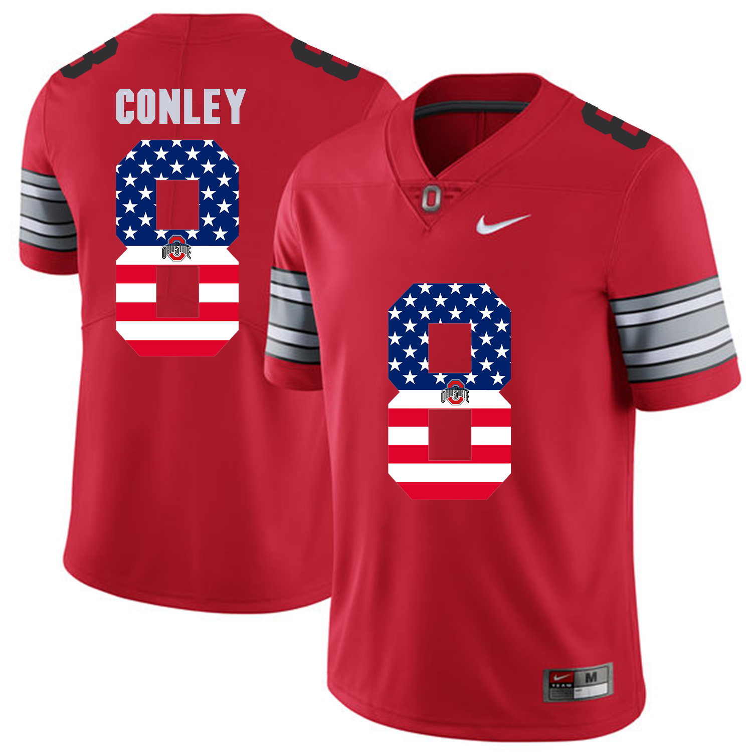 Men Ohio State #8 Conley Red Flag Customized NCAA Jerseys->->Custom Jersey